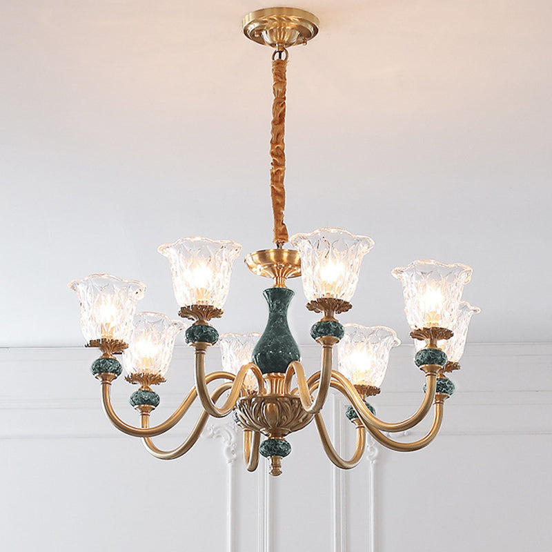 Biorini di vetro trasparente leggero appeso antico 3/8 teste sala da pranzo illuminazione lampadario in oro
