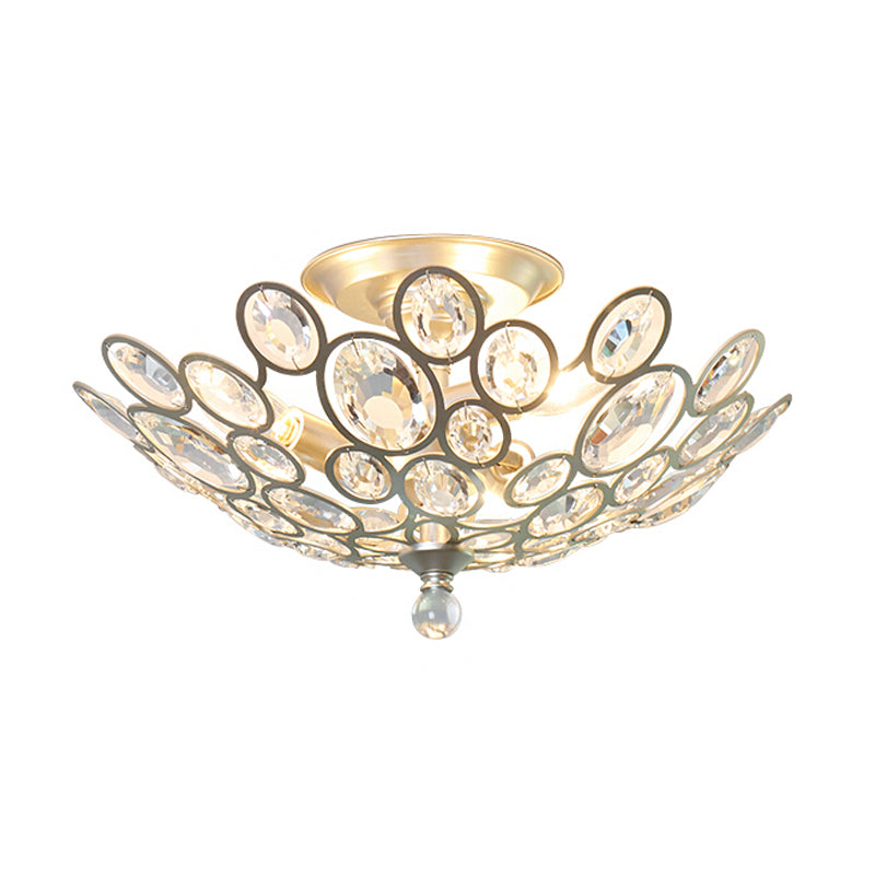 Silver Dome Ceiling Flush Mount Modernism Hand-Cut Crystal 3 Heads Corridor Semi Flush Light Fixture