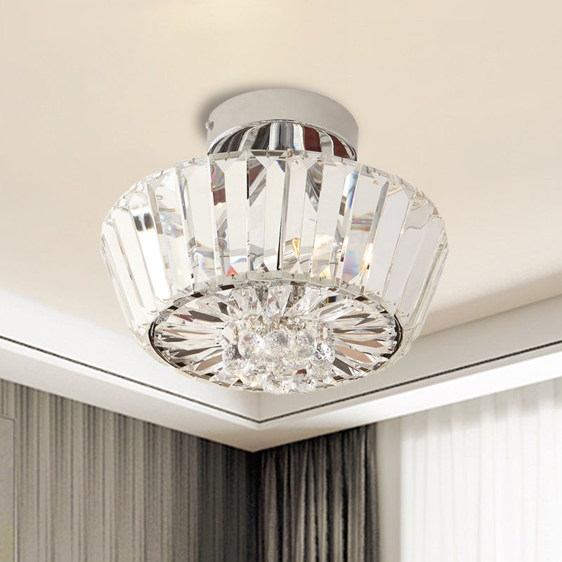 Cone Porch Ceiling Mounted Light Contemporary Crystal Block 3-Light Chrome Semi Flush Mount