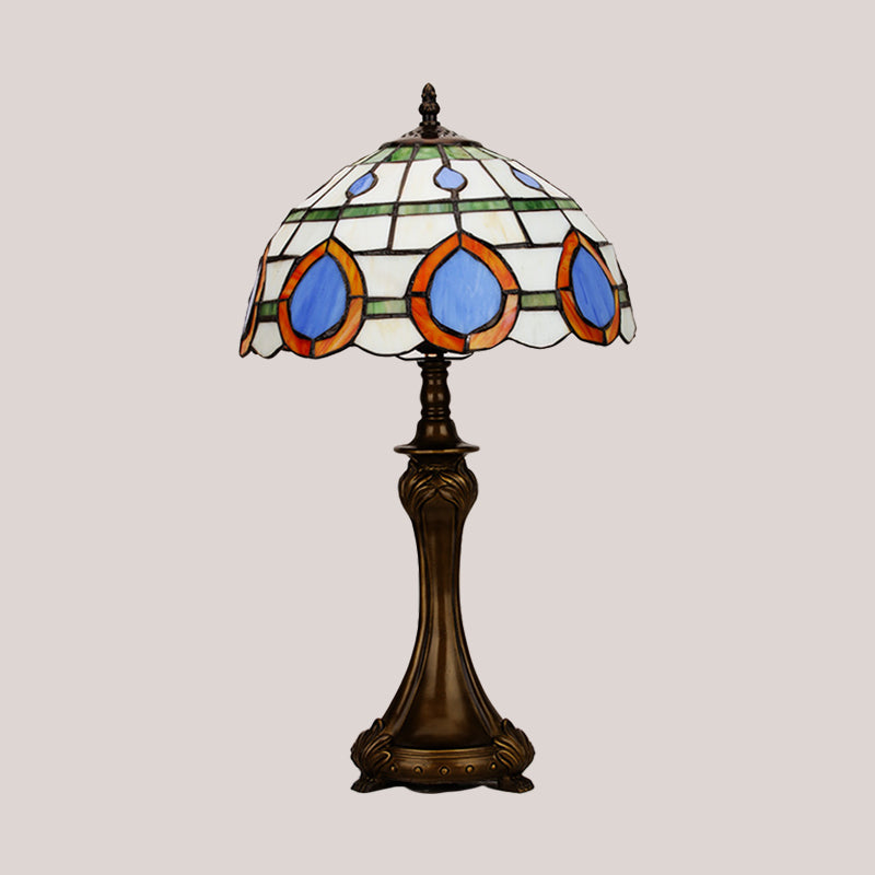 Lampe de table en verre de grille de diamant peinte Tiffany Style 1 tête de nuit en bronze lumière