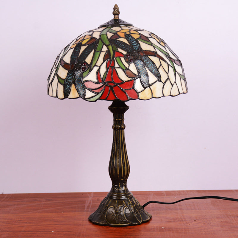 Lampada da draghi e floro tavolino in vetro colorato tiffany 1 ombreggiatore in bronzo