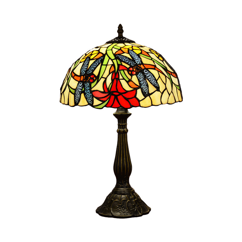 Lampada da draghi e floro tavolino in vetro colorato tiffany 1 ombreggiatore in bronzo