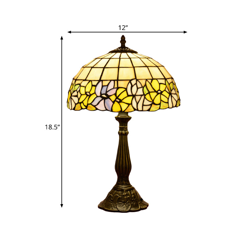 Bronze Gridded Bowl Shade Night Lampe Tiffany 1 Glühbirne Schnittglas Tischbeleuchtung mit Blütengrößen