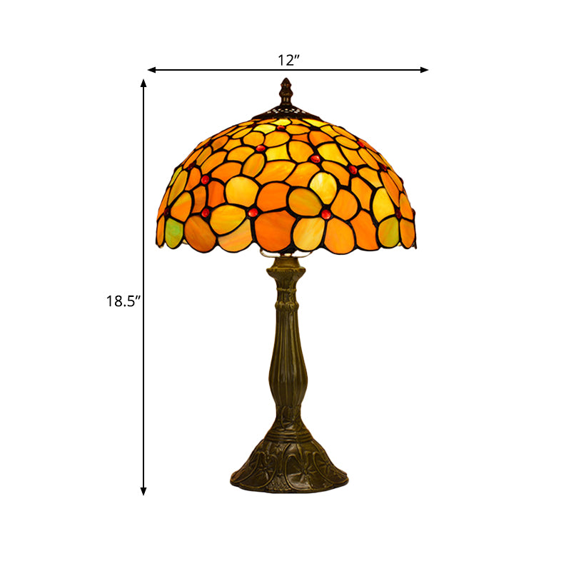 Lampada da tavolo da soggiorno singola Lampada da notte in bronzo barocco con paralume in vetro colorato a fiori