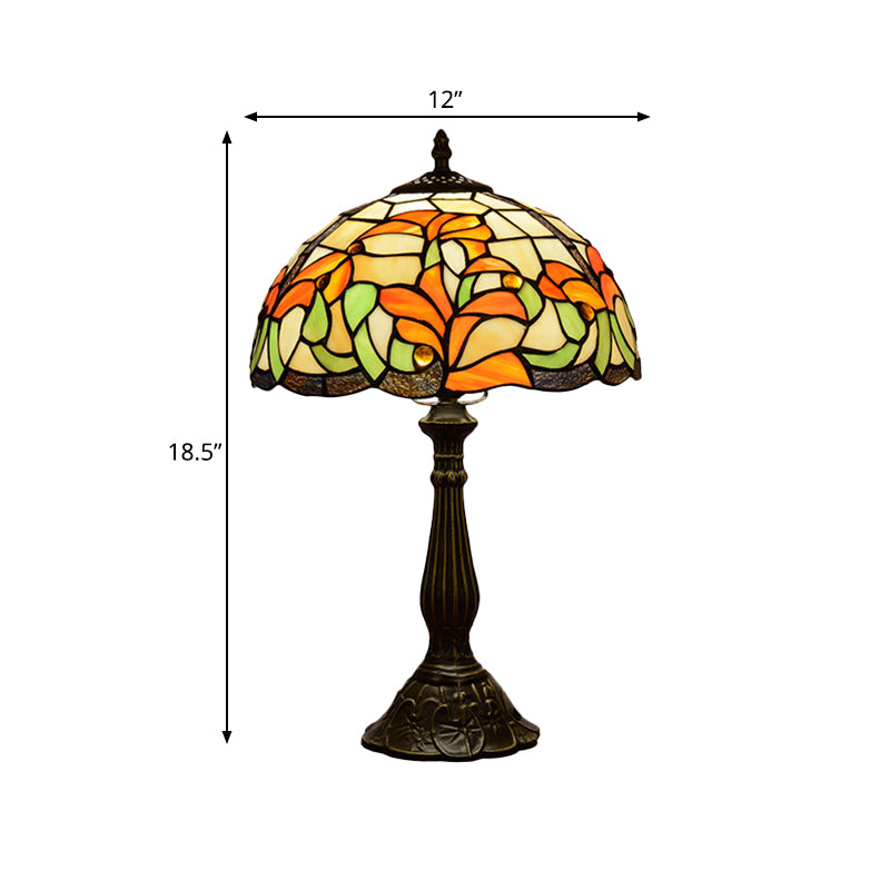 Handgesneden glas in lood bronzen nachtlamp bloemen 1 bol Tiffany-stijl tafellicht