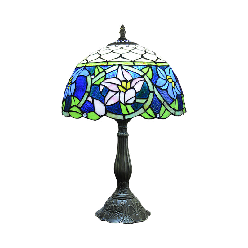 Jonquilles Lumières de nuit en verre bleu Méditerranéen à 1 feu d'éclairage de table en bronze avec élément de rosser de poisson