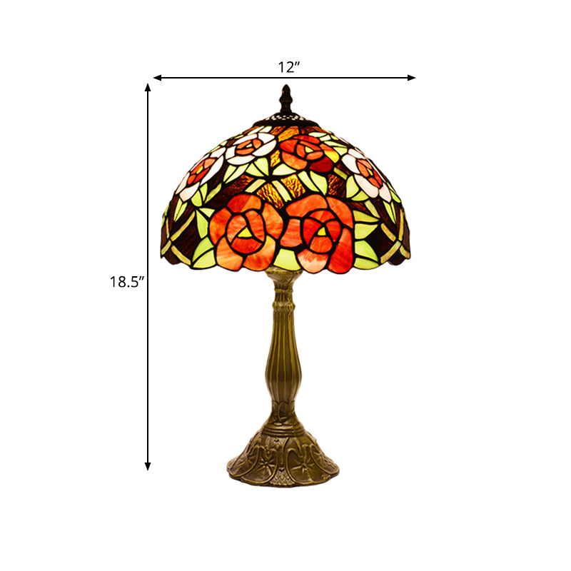 Lampada da tavolo floreale in stile vittoriano Lampada da comodino in vetro colorato rosso/arancione a 1 testa per camera da letto