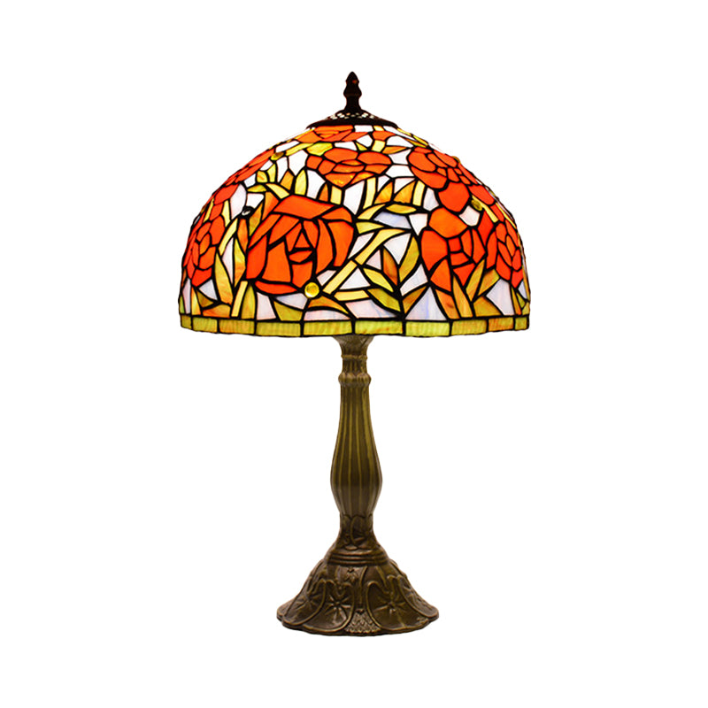 Peony Blossom Table Light Tiffany Handcrafted Pink/Orange Glass Single Bronze Night Lamp