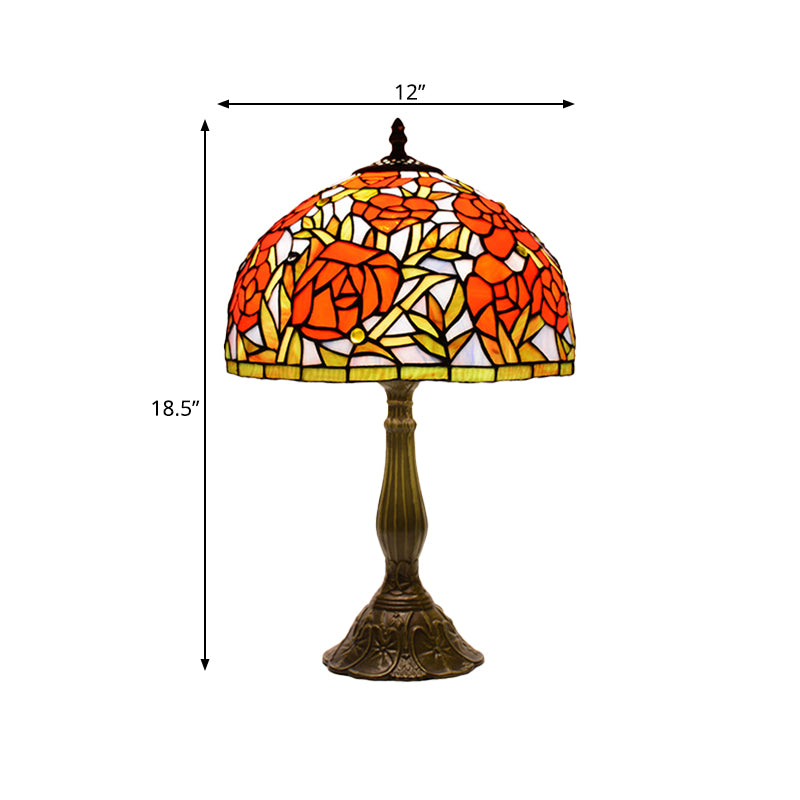 Peony Blossom Table Light Tiffany Handcrafted Pink/Orange Glass Single Bronze Night Lamp