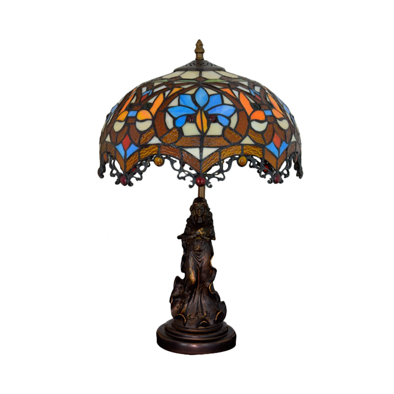 Scroll-trim geschoeide nachtlicht Tiffany gebrandschilderd glas 1 kop brons tafelverlichting met papegaaipatroon