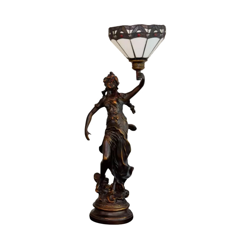Mesa de sombra de c el individual/lámpara de vidrio de vaso amarillo/marrón blanco con estatua de mujer griega estatua