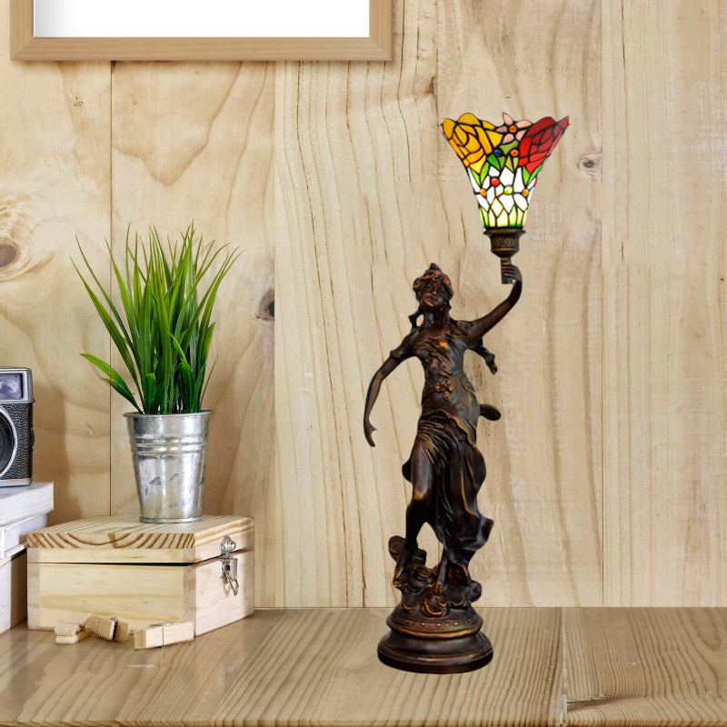 Shade Treated Verre Night Light Tiffany Style 1 Téle-caferie de tête avec base d'ange
