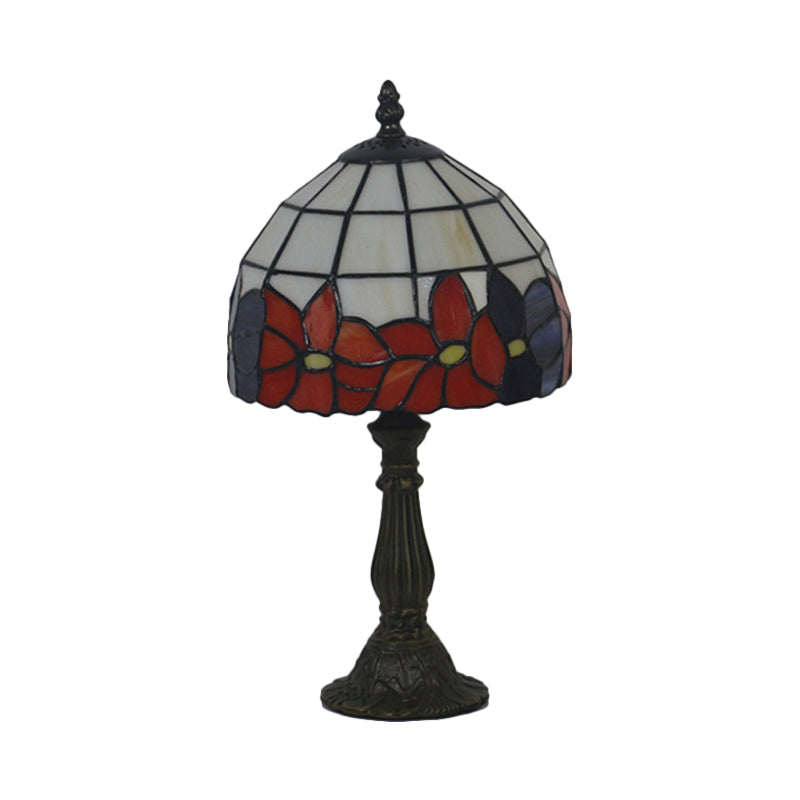 Cut Glass Red/Yellow Night Table Lighting 1 Head Mediterranean Nightstand Lamp with Floral Pattern
