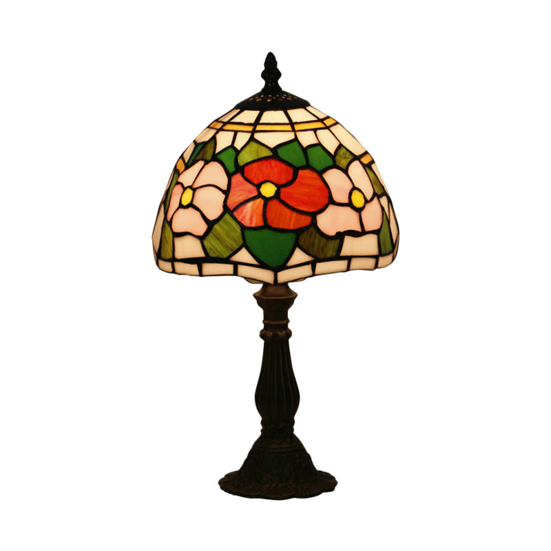 Pink/Purple and Pink Rose Night Lamp Victorian 1 Light Stained Art Glass Table Lighting with Dome Shade