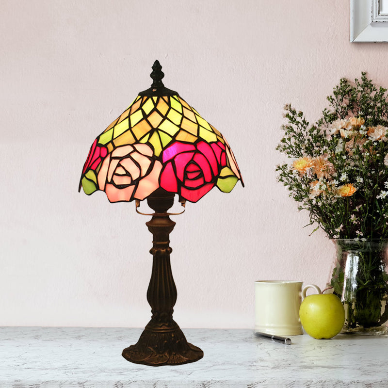 Café foncé 1 table de bulbe éclairage méditerranéen tachée bol lumière nocturne avec motif rose