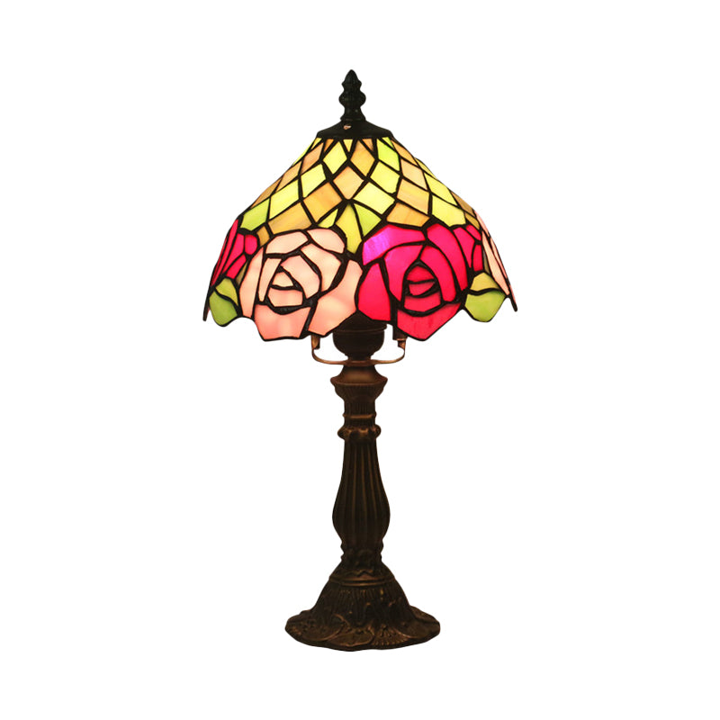 Café foncé 1 table de bulbe éclairage méditerranéen tachée bol lumière nocturne avec motif rose
