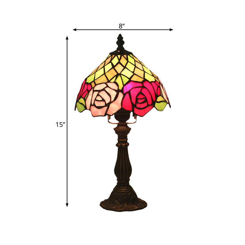 Café foncé 1 table de bulbe éclairage méditerranéen tachée bol lumière nocturne avec motif rose