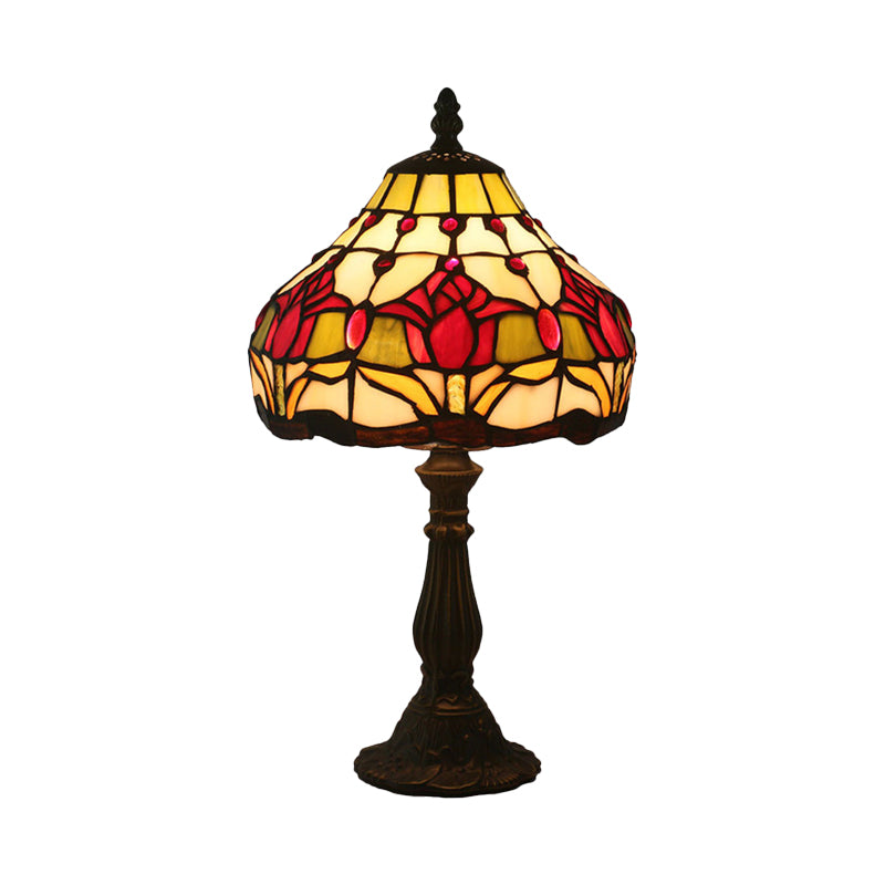 1 Head Tulip Nightstand Lighting Mediterranean Dark Coffee Hand Cut Glass Table Light