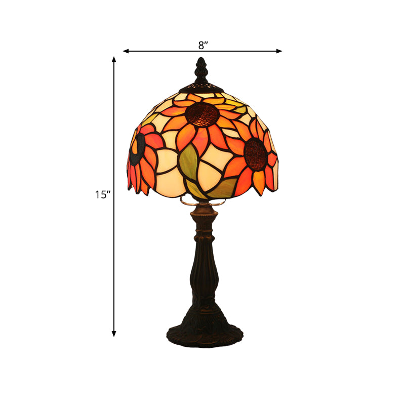 Sunflower Desk Light Baroque Hand Cut Glass 1 Light Bronze Finish Table Lighting with Domed Shade