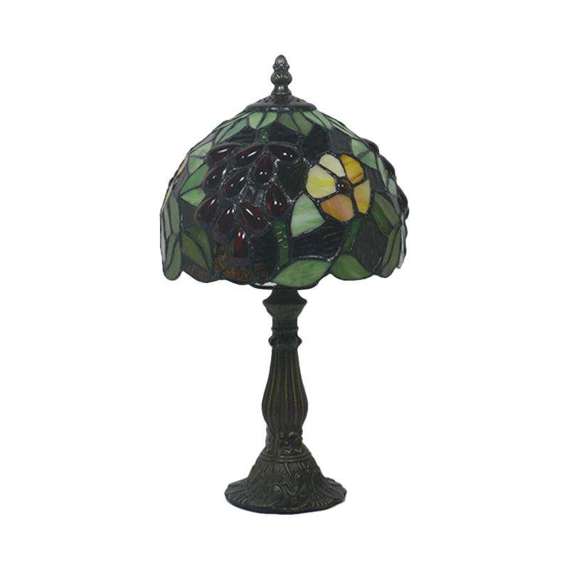 Dome Shape Cut Glass Night Light Tiffany 1 Head Yellow/Green Grape Patterned Nightstand Lamp for Bedroom