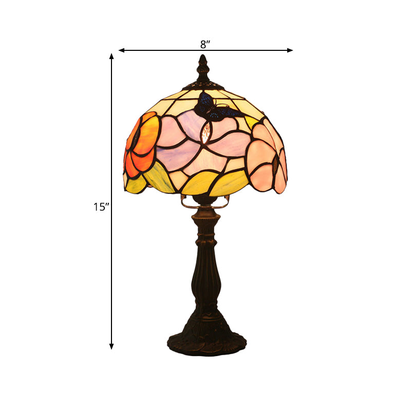 1 Glühbirnenschlafzimmer Nachttisch leichter Mittelmeer Bronze Blütenblatt gemustertes Schreibtischlampe mit gewölbter Hand geschnittener Glasschatten