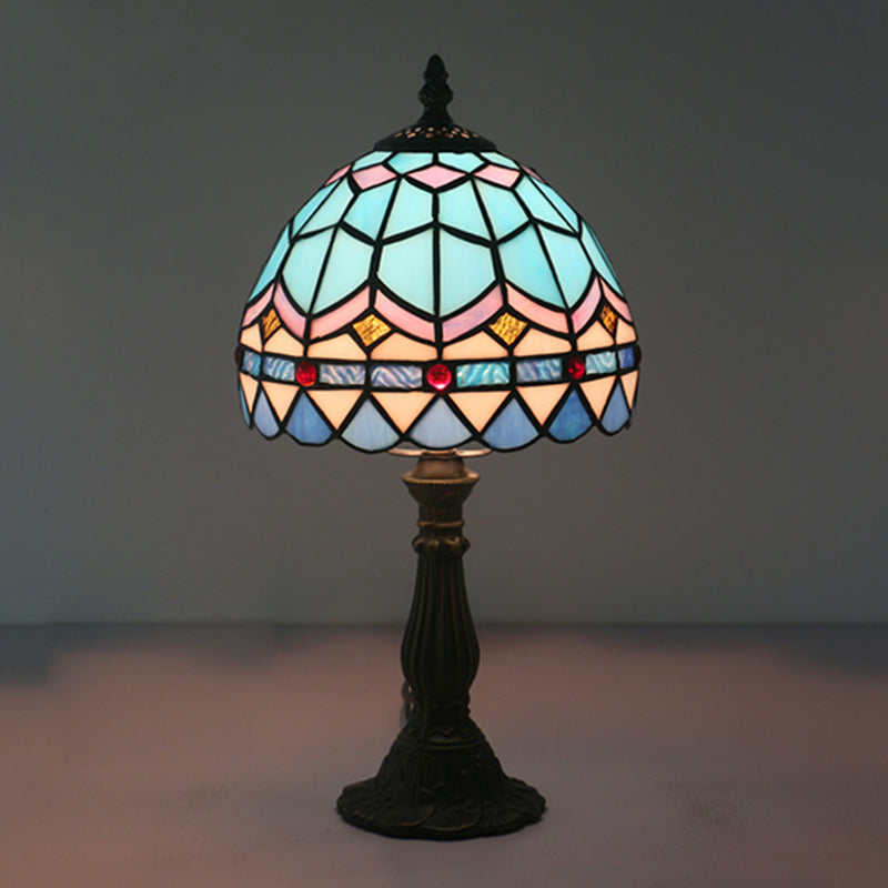 1 Tableau de bulbe Éclairage Tiffany Bol en forme de lampe de nuit en verre taché en jaune / bleu avec balise