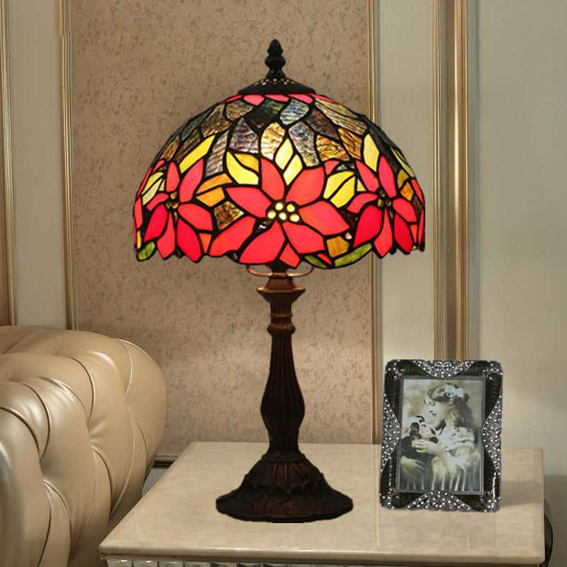 Éclairage de bureau de forme de bol à 1 tête d'art tachée d'art de la lampe de table à motifs de fleurs méditerranéennes en bronze
