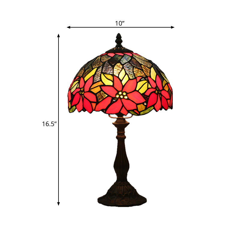 Éclairage de bureau de forme de bol à 1 tête d'art tachée d'art de la lampe de table à motifs de fleurs méditerranéennes en bronze