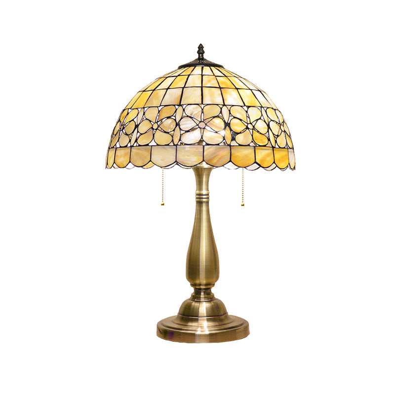 Lampada da comodino a ciotola smerlata oro Tiffany 2 luci illuminazione da guscio con interruttore a catena a trazione