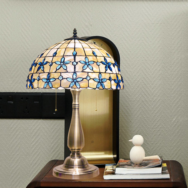 Lampada da comodino con petali gioiello Lampada da tavolo con catena a tirante in stile Tiffany a 2 teste con base in vaso d'oro