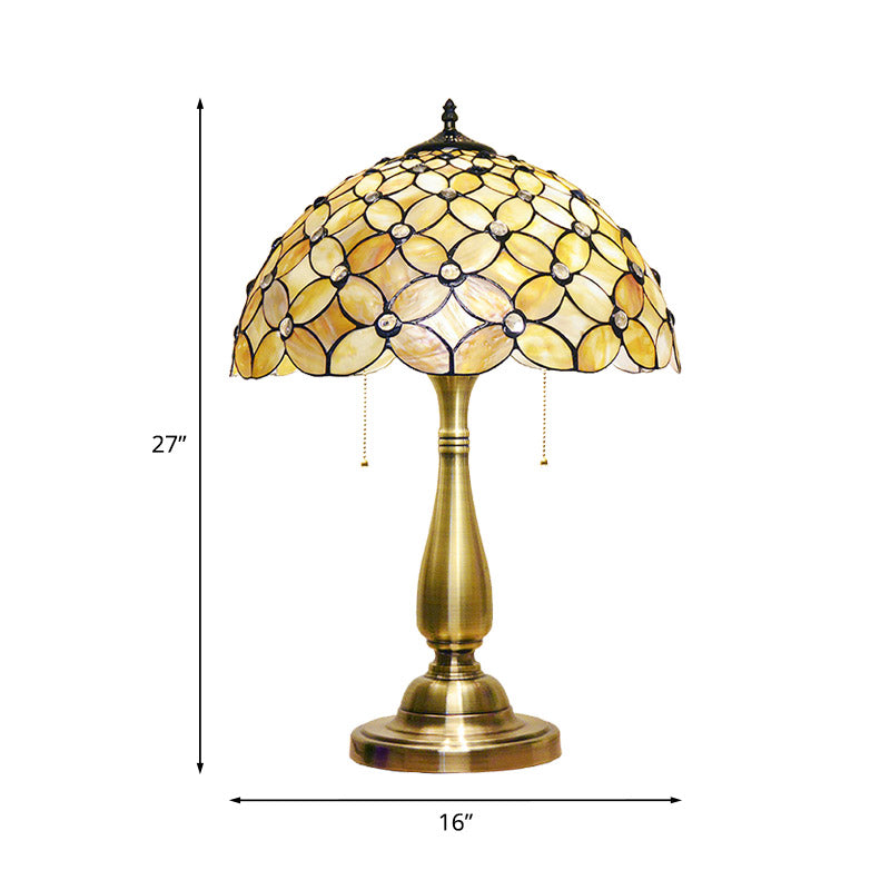 2 Glühbirnen Wohnzimmer Nacht Lampe Barock Gold Pull-Chain Tischbeleuchtung mit kreuzten Blütenschalenschatten