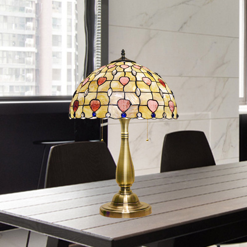 2 luces Lámpara de mesa Patrón salpicado de la noche Luz de soporte con cadena de extracción en oro cepillado