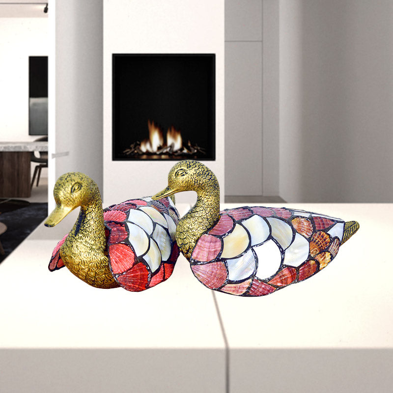 1-Bulb Mandarin Duck Nightstand Lamp Tiffany Creative Brass Shell Table Lighting, Pack of 2