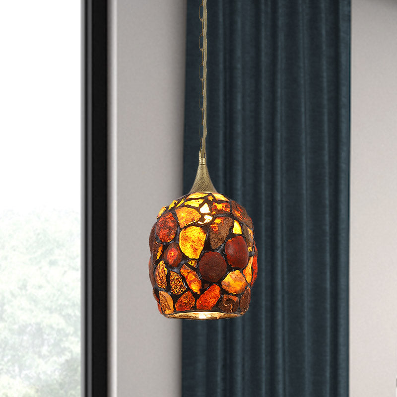 Antiquierter Messing 1-Licht-Tropfen Anhänger Tiffany Achate Cloche Hanging Lampe mit Kieseldesign