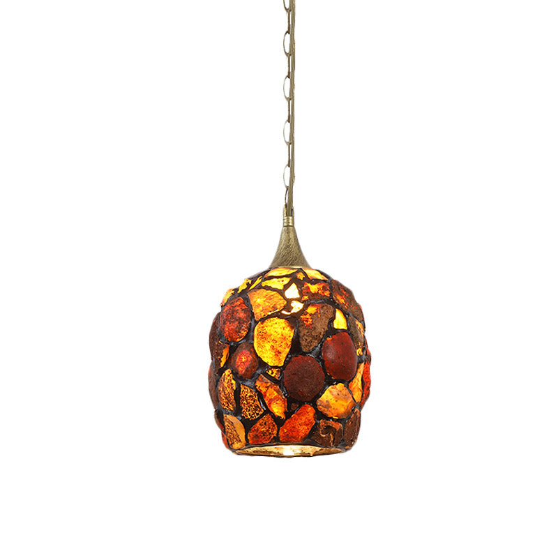 Antiquierter Messing 1-Licht-Tropfen Anhänger Tiffany Achate Cloche Hanging Lampe mit Kieseldesign