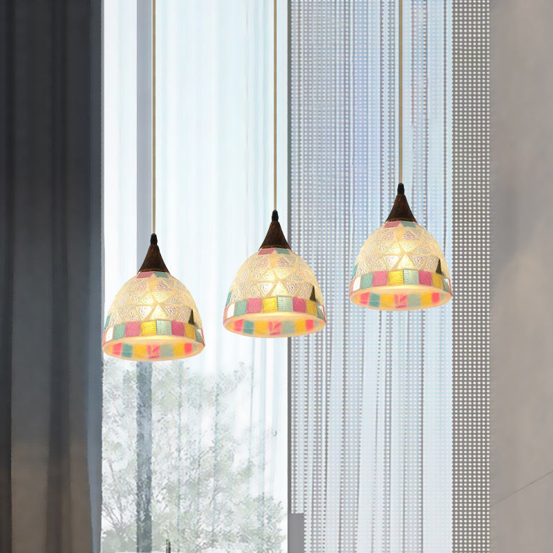 Shell Bell Pendant Light Fixture Mediterranean 3-Light Bronze Multi Hanging Lamp with Mosaic Edge in Bronze