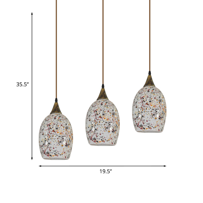 Brass 3 Lights Down Lighting Baroque Cut Glass Ellipse Spotted Multi Pendant Hanging Light