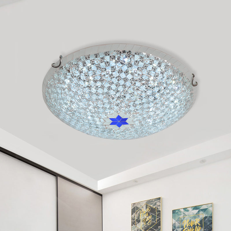 Basket Ceiling Flush Mount Mediterranean Clear Checkered Crackle Glass 2/3-Head Flushmount Lighting, 12"/16" Width