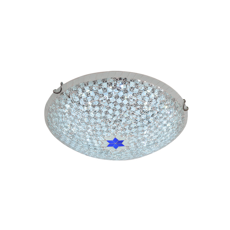 Basket Ceiling Flush Mount Mediterranean Clear Checkered Crackle Glass 2/3-Head Flushmount Lighting, 12"/16" Width