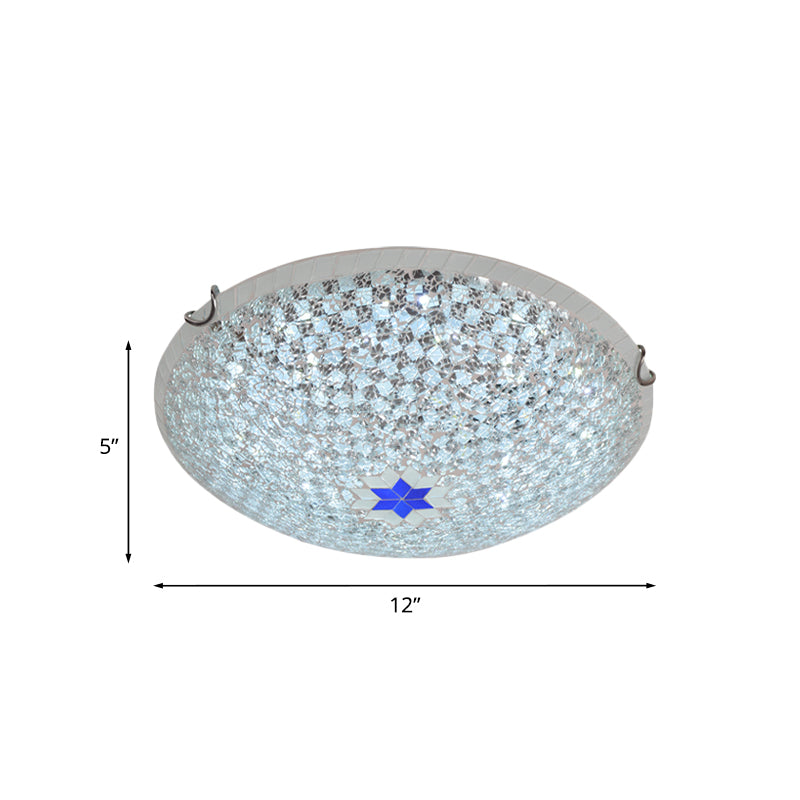 Basket Ceiling Flush Mount Mediterranean Clear Checkered Crackle Glass 2/3-Head Flushmount Lighting, 12"/16" Width