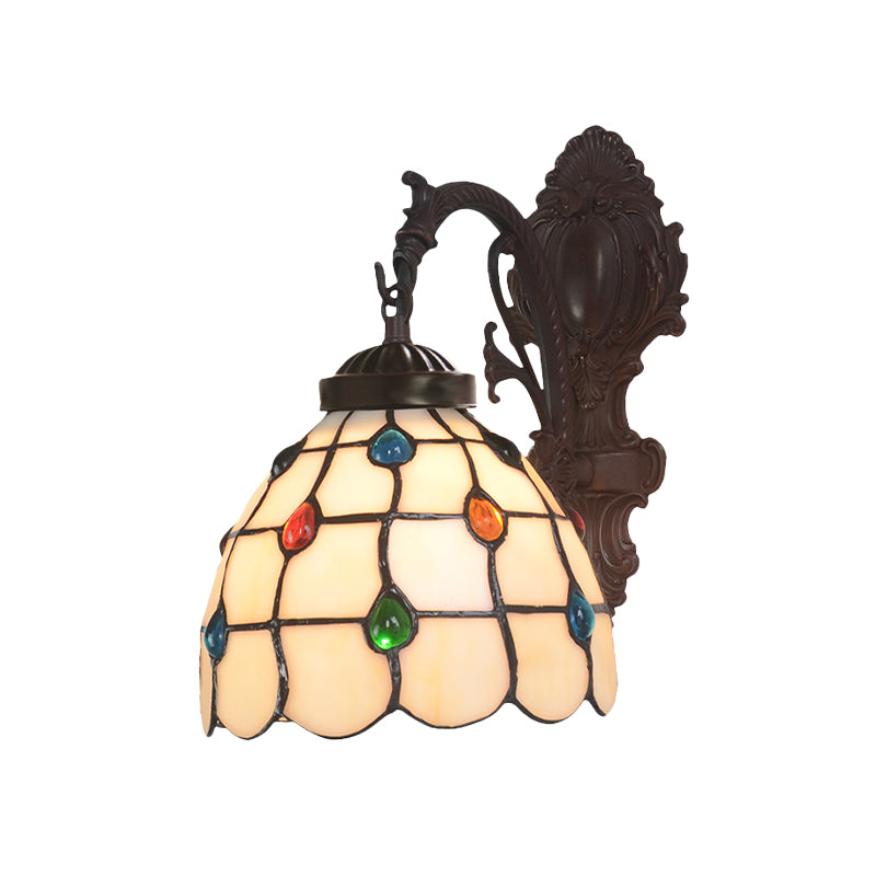 Domed Cut Glass Wall Lighting Ideas Baroque 1 Light Bronze Gem Patterned Sconce Light Fixture with Swirl Arm
