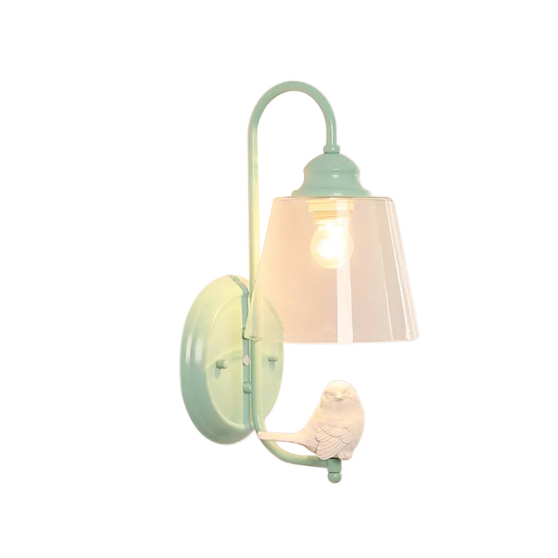 Duidelijke emmerwandlicht met vogel deco modern metalen en glazen sconce licht voor eetkamer