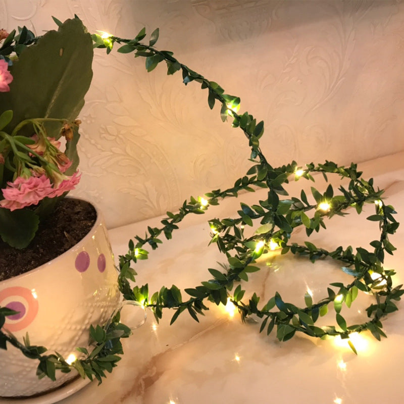Pink/Green Leaf LED Fairy Lighting Rustic Plastic USB/Battery String Light Hanging Kit for Living Room, 5M