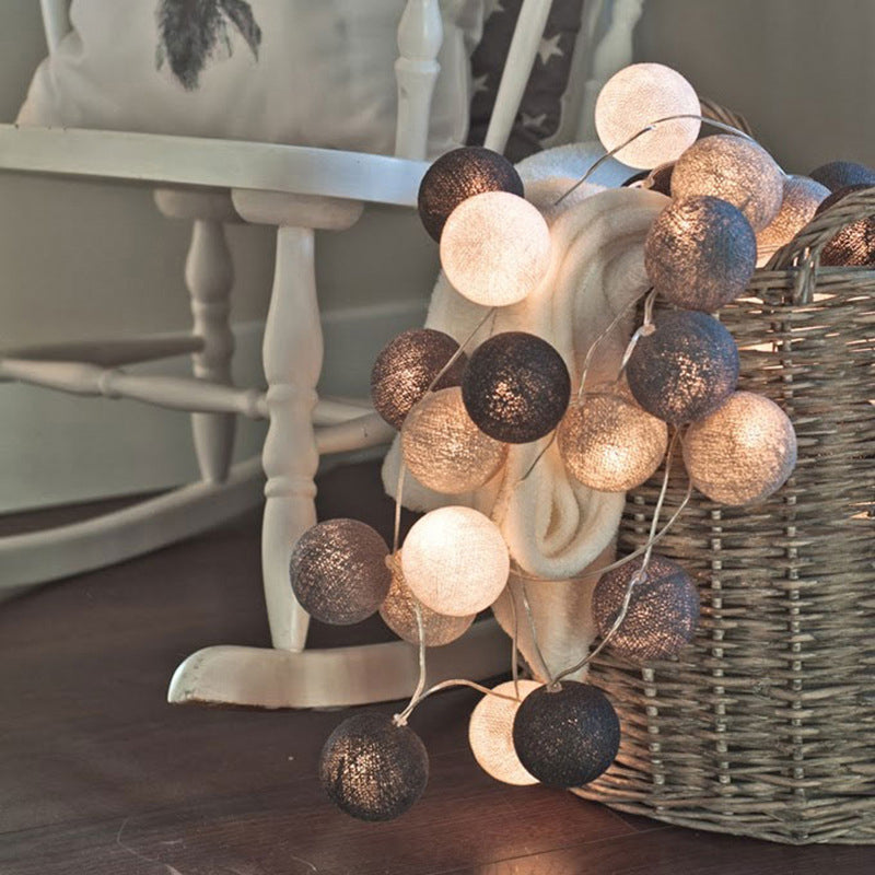 9.8 Ft 20 Bulbs Bedroom String Lighting Macaroon Grey/Blue and White/White and Pink Fiesta Light with Ball Cotton Shade and USB Charging