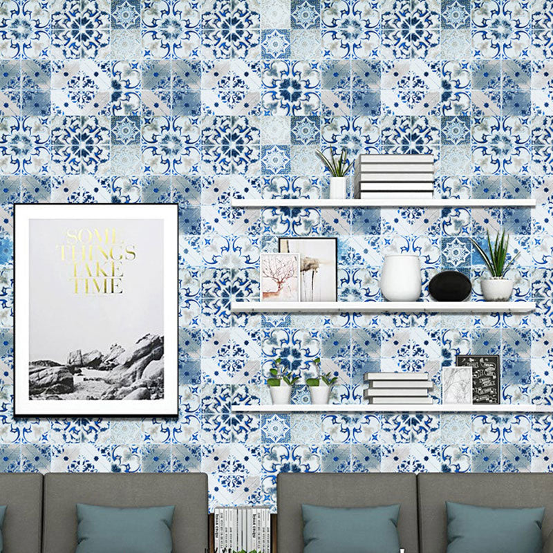 3D Mediterranean Tile Wallpaper Classic Elegant Blue and White Boho Style Self-Adhesive Wall Decor, Easy to Remove