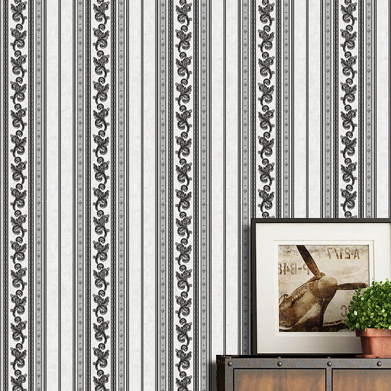 Vinyl Water-Resistant Wallpaper with Natural Color Stripe and Floral Design, 54.2 sq ft.