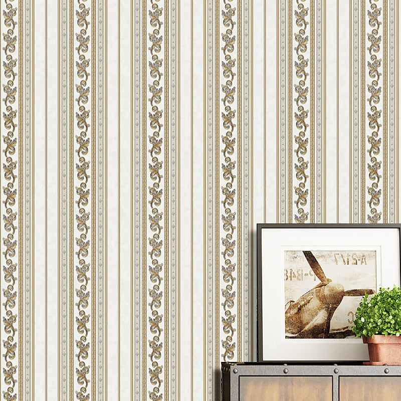 Vinyl Water-Resistant Wallpaper with Natural Color Stripe and Floral Design, 54.2 sq ft.