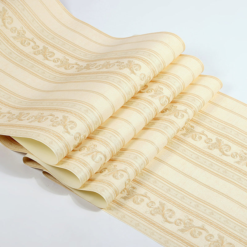 Vinyl Water-Resistant Wallpaper with Natural Color Stripe and Floral Design, 54.2 sq ft.