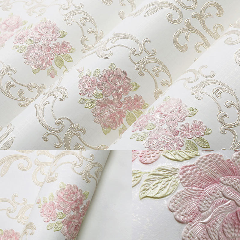 Flower Pattern Non-Woven Wallpaper 33'L x 20.5"W Decorative Non-Pasted Wall Covering in Pastel Color