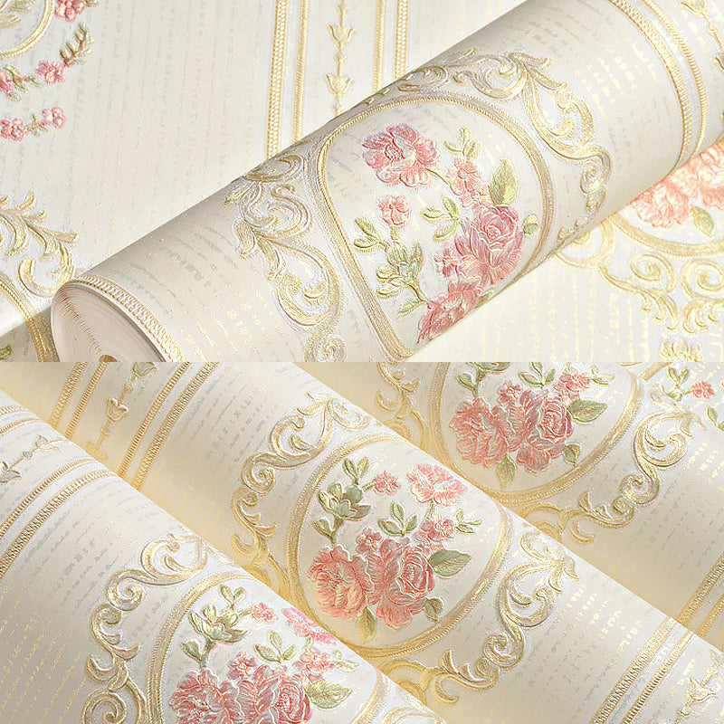 Pastel Pink Classic Flower Wallpaper for Girls' Bedroom, 57.1 sq ft.